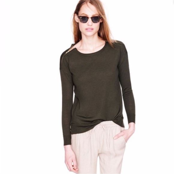 J. Crew Zip Shoulder Cream Ivory Merino Wool Thin Sweater Sz S Wardrobe Staple - Picture 2 of 9